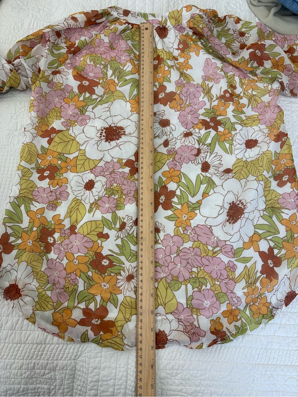 BTFBM White Floral V-Neck Long Sleeve Blouse with Pink and Orange Blooms - Picture 5 of 6